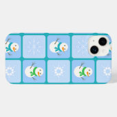 Winter geruit patroon sneeuwman en sneeuwvlokken iPhone hoesje (Achterkant horizontaal)