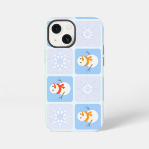 Winter geruit patroon sneeuwman en sneeuwvlokken iPhone 13 mini hoesje