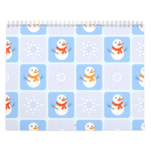 Winter geruit patroon sneeuwman en sneeuwvlokken kalender (Hoes)