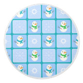 Winter geruit patroon sneeuwman en sneeuwvlokken keramische knop (Voorkant)