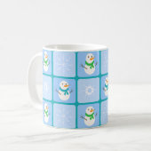 Winter geruit patroon sneeuwman en sneeuwvlokken koffiemok (Voorkant links)