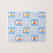 Winter geruit patroon sneeuwman en sneeuwvlokken legpuzzel (Horizontaal)