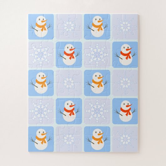 Winter geruit patroon sneeuwman en sneeuwvlokken legpuzzel (Verticaal)