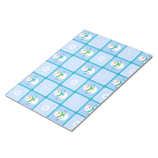 Winter geruit patroon sneeuwman en sneeuwvlokken notitieblok (Schuin)