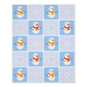 Winter geruit patroon sneeuwman en sneeuwvlokken perfect poster