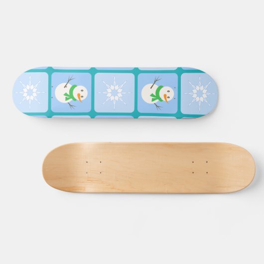 Winter geruit patroon sneeuwman en sneeuwvlokken persoonlijk skateboard (Horizontaal)