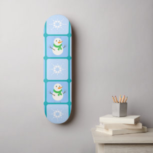 Winter geruit patroon sneeuwman en sneeuwvlokken persoonlijk skateboard