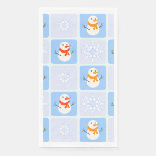 Winter geruit patroon sneeuwman en sneeuwvlokken servet