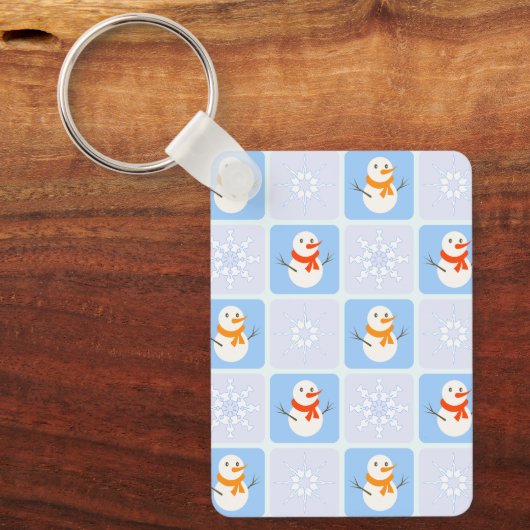 Winter geruit patroon sneeuwman en sneeuwvlokken sleutelhanger (Voorkant)