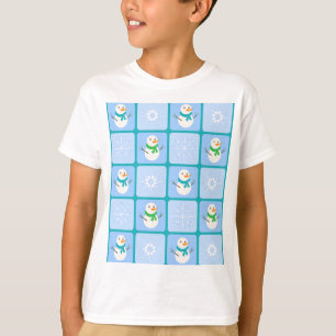Winter geruit patroon sneeuwman en sneeuwvlokken t-shirt