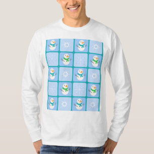 Winter geruit patroon sneeuwman en sneeuwvlokken t-shirt