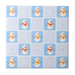 Winter geruit patroon sneeuwman en sneeuwvlokken tegeltje