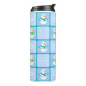 Winter geruit patroon sneeuwman en sneeuwvlokken thermosbeker (Gedraaid links)