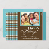 Winter Geruite Familie Kerstkaart (aqua) (Voorkant / Achterkant)