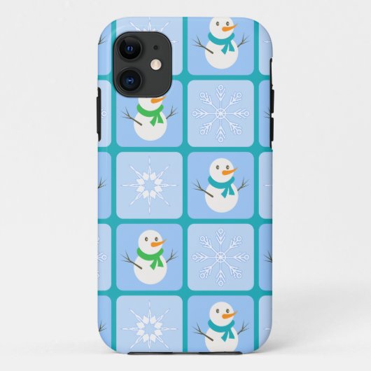 Winter geruite sneeuwman en sneeuwvlokken Case-Mate iPhone case (Achterkant)