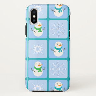 Winter geruite sneeuwman en sneeuwvlokken Case-Mate iPhone case