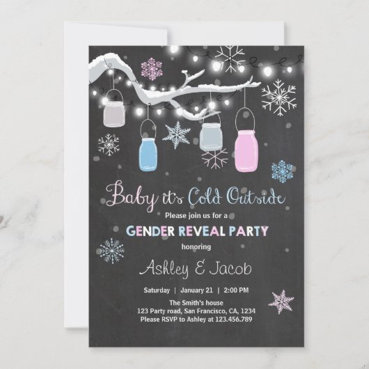 Winter Geslacht onthullen uitnodiging Het is koud  (Voorkant)