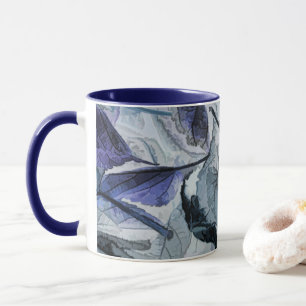 Winter Gevallen Bladeren In Blauwe & Grijze Mok
