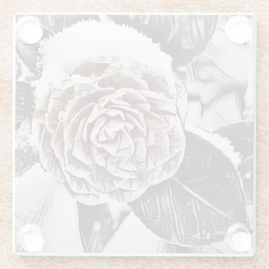 Winter, gezaaid, diepgevroren Rozen tekening Glazen Onderzetter (Achterkant)
