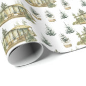 Winter Gezellig huisje voor bomen Vakantie Kerstmi Cadeaupapier (Rol Hoek)