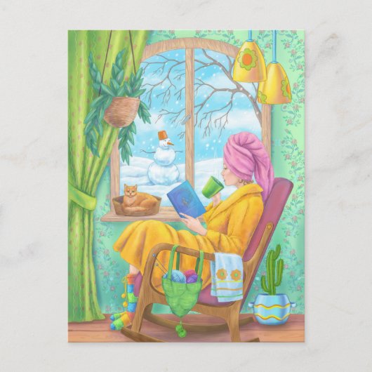 Winter gezellige hand getekend huis illustratie briefkaart (Voorkant)