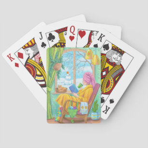 Winter gezellige hand getekend huis illustratie pokerkaarten
