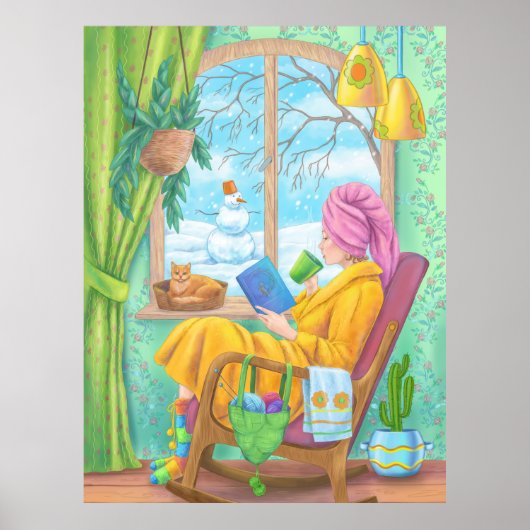 Winter gezellige hand getekend huis illustratie poster (Voorkant)