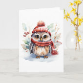 Winter gezellige uil kaart (Gele Bloem)