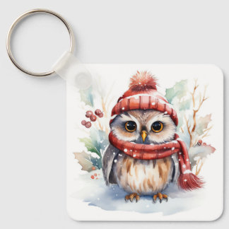 Winter gezellige uil sleutelhanger