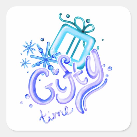 Winter Gifty Time Stickers met cadeau en sneeuwvlo (Voorkant)