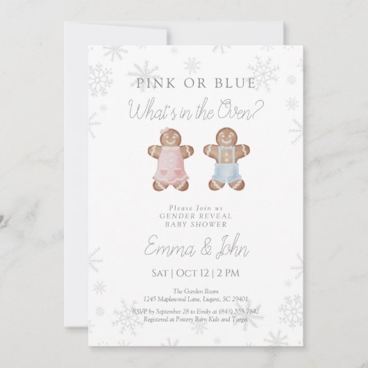 Winter Gingerbread Gender Reveal Invitation Kaart (Voorkant)