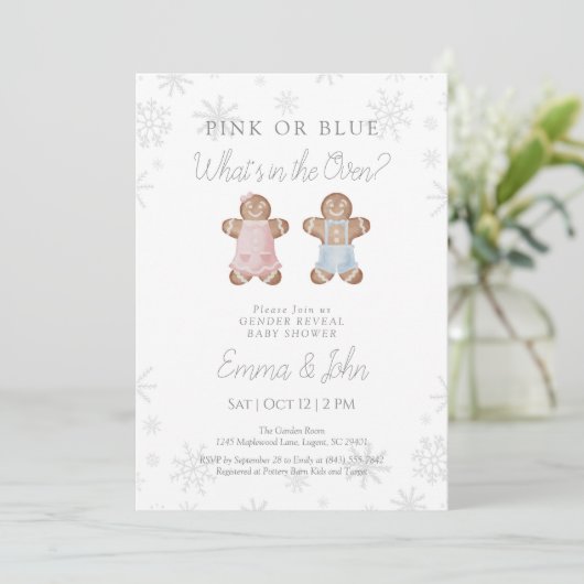 Winter Gingerbread Gender Reveal Invitation Kaart (Staand voorkant)