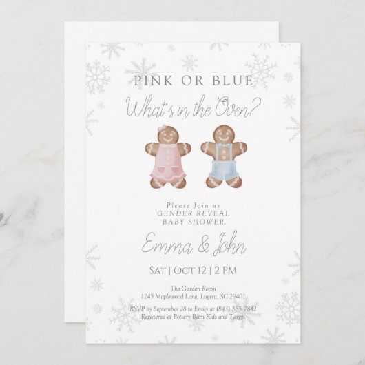 Winter Gingerbread Gender Reveal Invitation Kaart (Voorkant / Achterkant)
