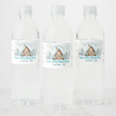 Winter Gingerbread House Blue Baby Shower Waterfles Etiket (Flessen)