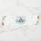 Winter Gingerbread House Blue Baby Shower Waterfles Etiket (Enkel label)