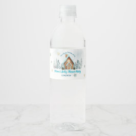 Winter Gingerbread House Blue Baby Shower  Waterfles Etiket