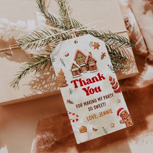 Winter Gingerbread House Kerstmis 1e verjaardag Cadeaulabel