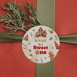 Winter Gingerbread House Kerstmis 1e verjaardag Ronde Sticker