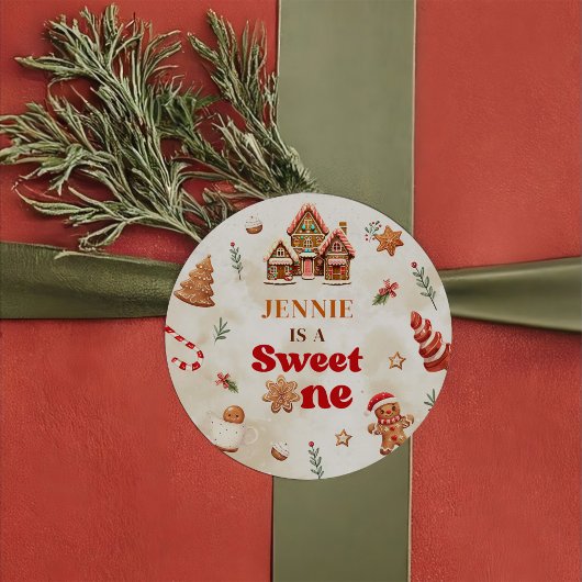 Winter Gingerbread House Kerstmis 1e verjaardag Ronde Sticker