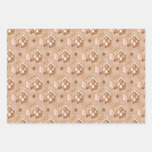 Winter Gingerbrood Cute Stars Fun Kerstmis Inpakpapier Vel (Voorkant)