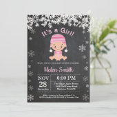 Winter Girl Baby shower Snowflake Invitation Kaart (Staand voorkant)
