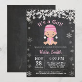 Winter Girl Baby shower Snowflake Invitation Kaart (Voorkant / Achterkant)