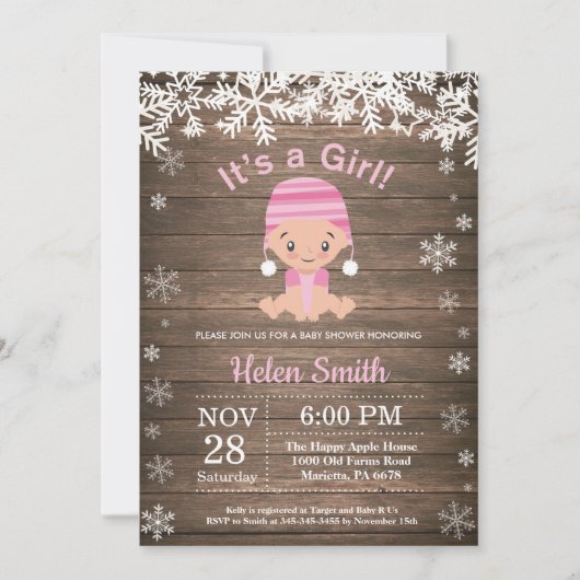 Winter Girl Baby shower Snowflake Kaart (Voorkant)