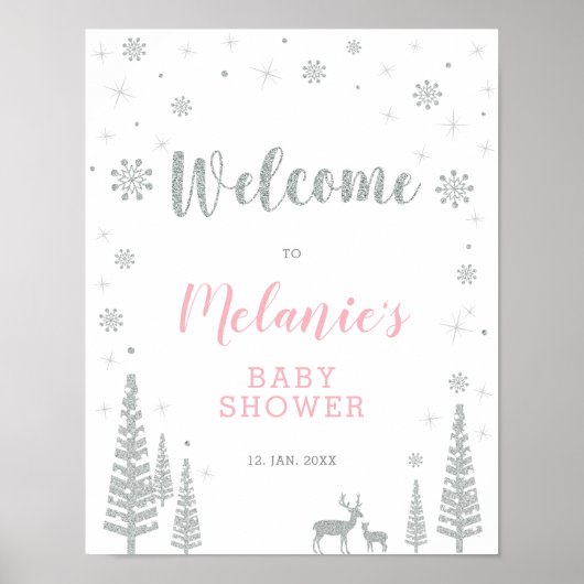 Winter Girl Baby shower, Sprinkle Welcome Sign Poster (Voorkant)
