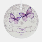 Winter  Girl Butterfly Baby First birthday  Glas Ornament (Achterkant)