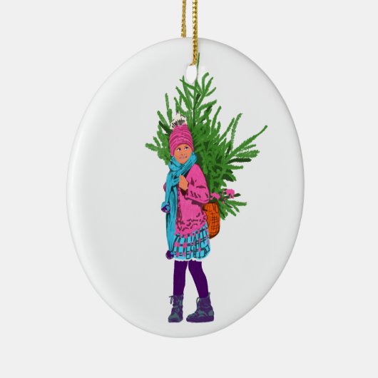 Winter Girl Carrying Evergreen – Holiday Ornament (Rechts)