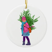 Winter Girl Carrying Evergreen – Holiday Ornament (Voorkant)