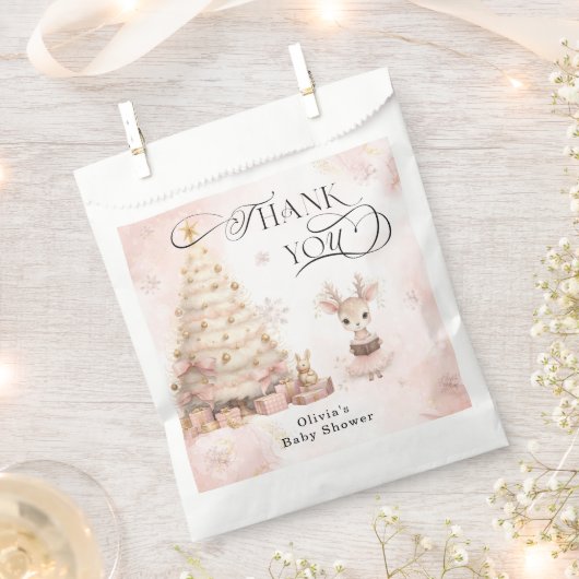 Winter Girl Deer Roze Baby shower Favorietentas Bedankzakje (Geknipt)