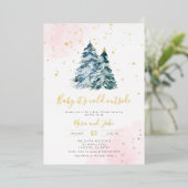 Winter Girl Pink Gold Snowflakes Baby shower Folie Uitnodiging (Staand Voorkant)