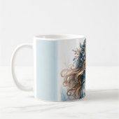 Winter Girl with Bird in Blue Floral Coat Koffiemok (Links)